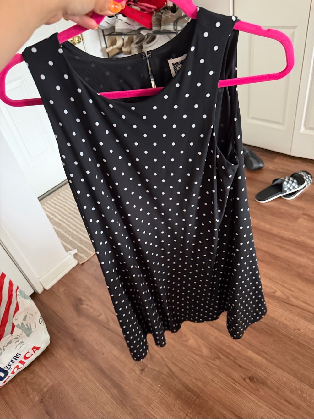 Anne Klein Black White Polka Dot A-Line Dress Size 8 Sleeveless